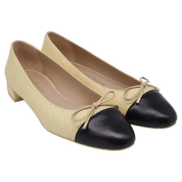 Stuart Weitzman Sleek Bow Ballet Flats in Cream Raffia - Picture 3 of 10